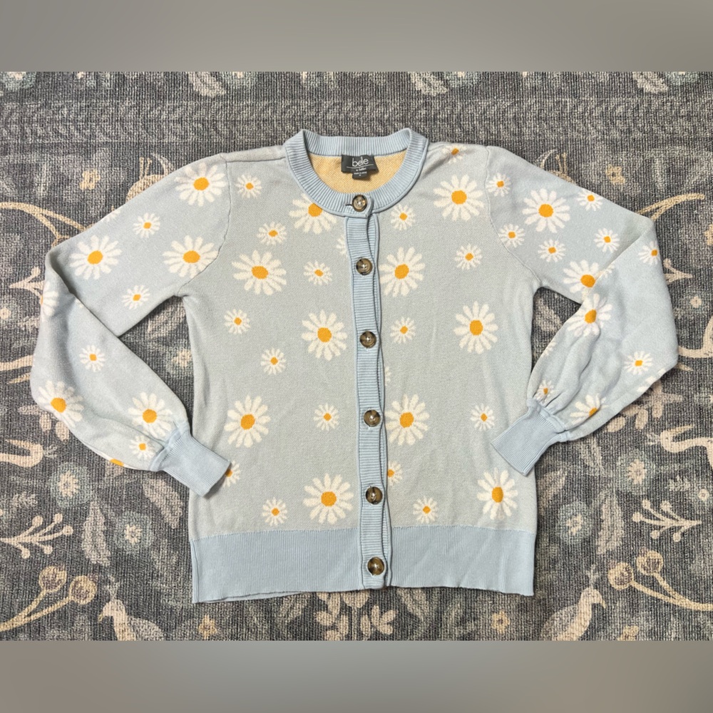 Belle Blue and Yellow Daisy Cardigan Sweater